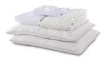 Full 10-Piece Cool Touch White Dream Bedding Bundle with white pillows, folded bedding essentials and sleep mask