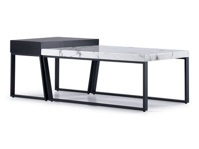 Cora 56" Coffee & End Table Package - White, Black, Grey