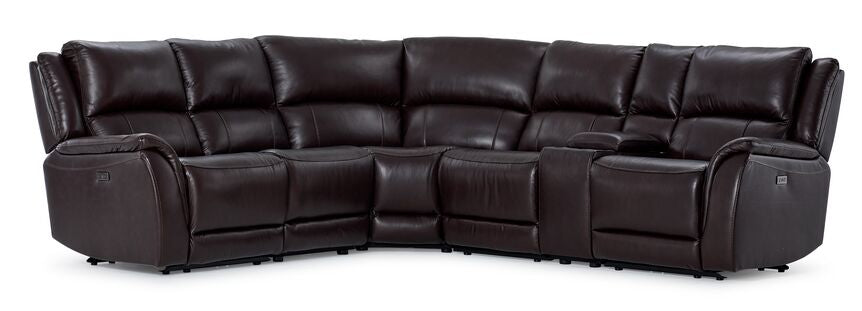 Cordova Leather 6-Piece Power Reclining Sectional - Dark Brown
