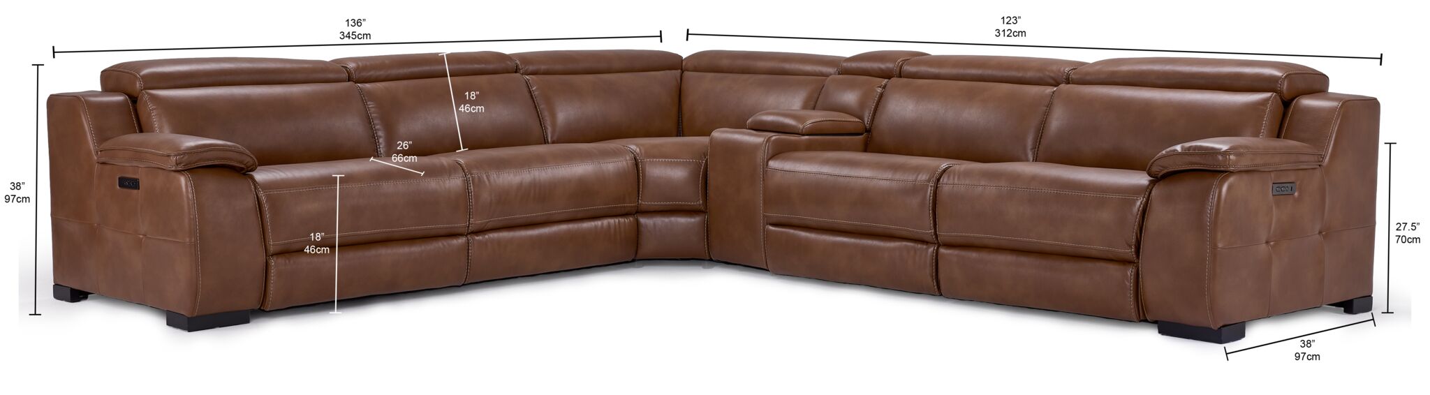 Corsica 6-Piece Dual Power Reclining Sectional - Brown