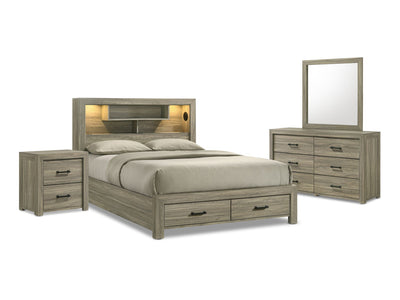 Dario 6-Piece Full Storage Bedroom Set - Light Brown, Beige