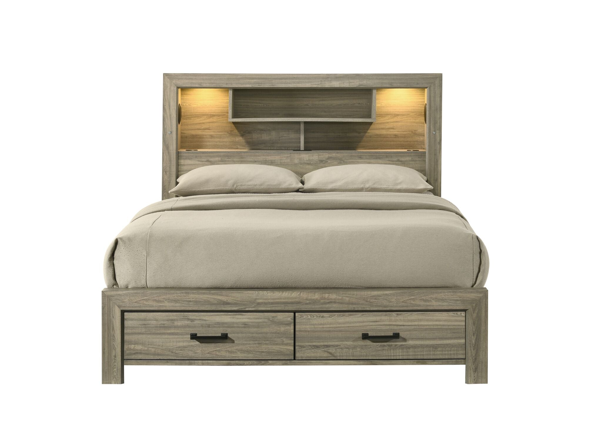 Dario 3-Piece Queen Storage Bed - Light Brown, Beige