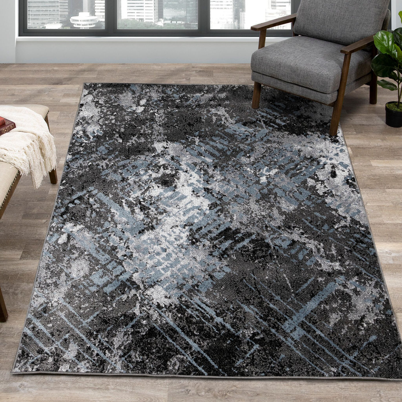 Dawn 7'10" x 10'6"" Worn Crosshatch Area Rug - Grey, Blue