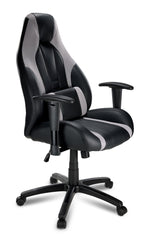 Dixon black and grey leather-look gaming chair with high back, lumbar cushion, armrests and five-wheel base
