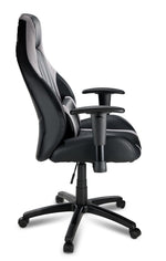 Side view of Dixon black and grey leather-look gaming chair showing high back, padded seat, armrests and wheeled base
