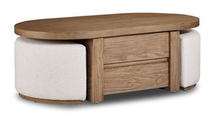 Elenore 52" Lift-Top Coffee Table With 2 Ottomans - Light Brown