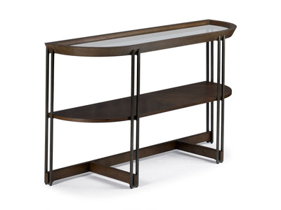 Elora 50" Oval Sofa Table - Walnut and Tarnished Silver Finish