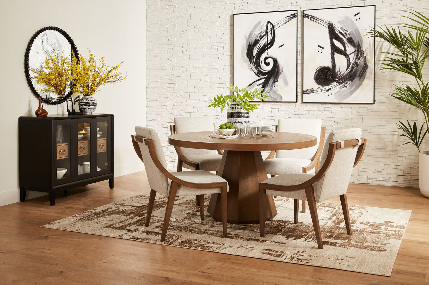 Elure 5-Piece Round Dining Table With Lazy Susan - Latte