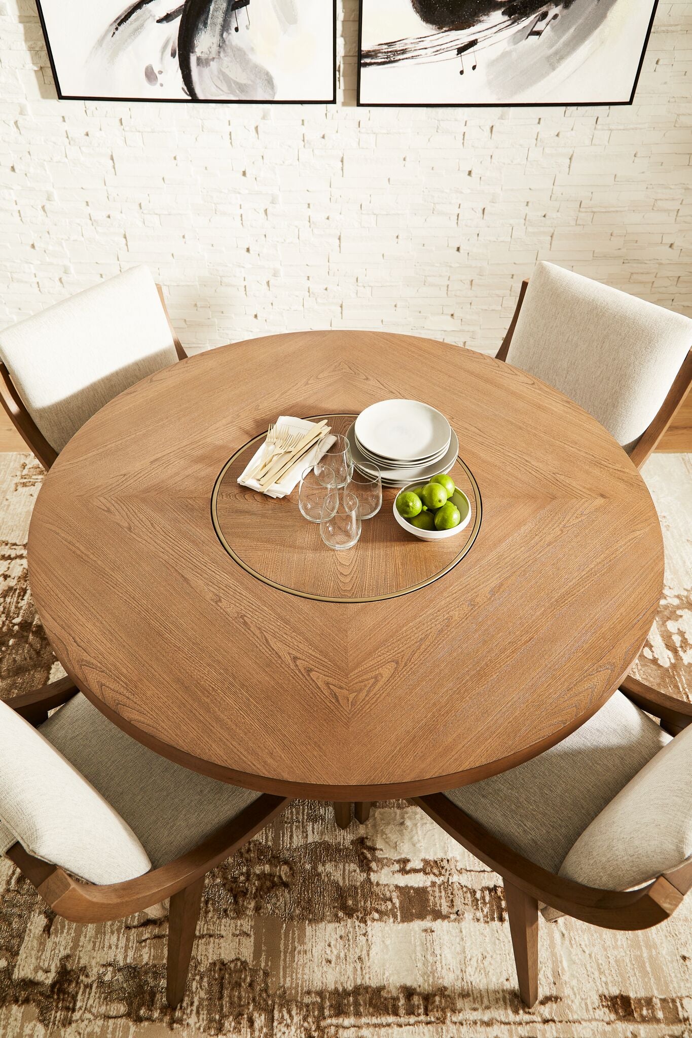 Elure 5-Piece Round Dining Table With Lazy Susan - Latte