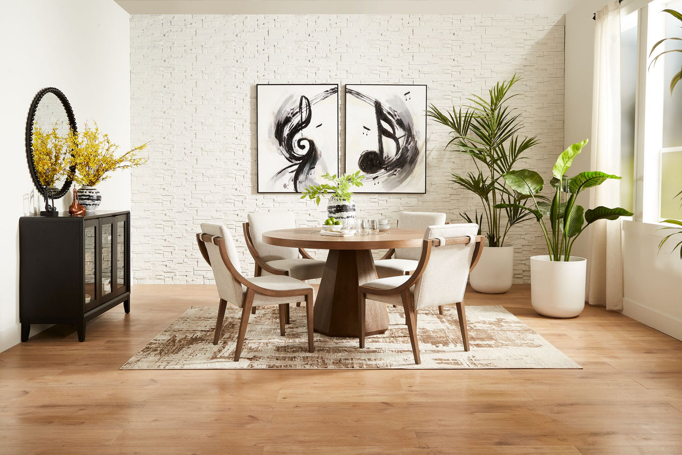 Elure 5-Piece Round Dining Table With Lazy Susan - Latte