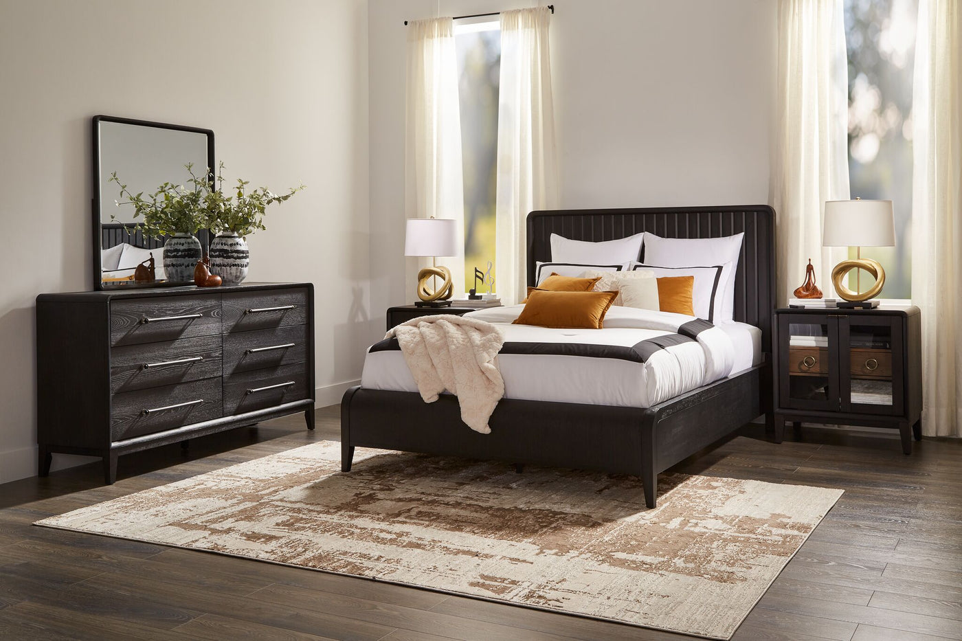 Elure 6 - Piece King Waterfall Panel Bedroom Set - Peppercorn