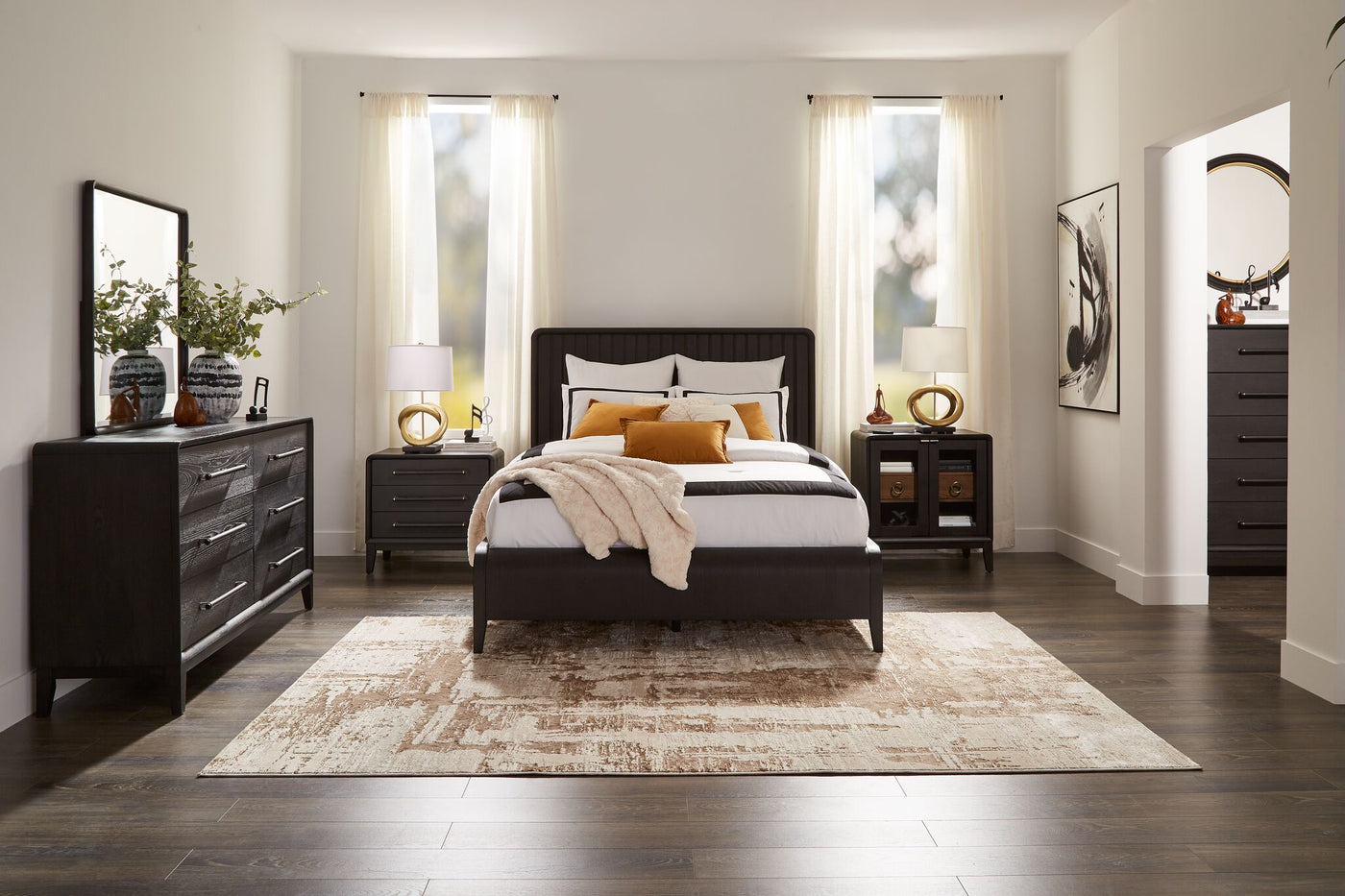 Elure 6 - Piece King Waterfall Panel Bedroom Set - Peppercorn