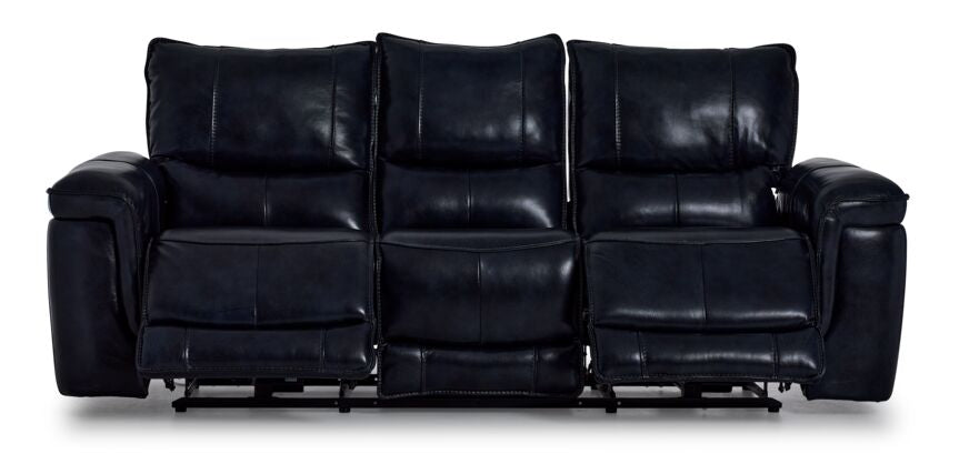 Fabio Leather Dual Power Reclining Sofa - Dark Blue