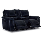 Fabio Leather Dual Power Reclining Loveseat with Console - Dark Blue