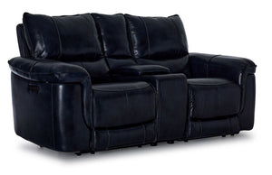 Fabio Leather Dual Power Reclining Loveseat with Console - Dark Blue