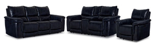 Fabio Leather Dual Power Reclining Sofa, Loveseat and Chair Set - Dark Blue