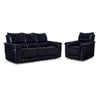 Fabio Leather Dual Power Reclining Sofa and Chair Set - Dark Blue