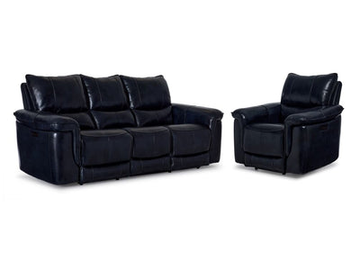 Fabio Leather Dual Power Reclining Sofa and Chair Set - Dark Blue