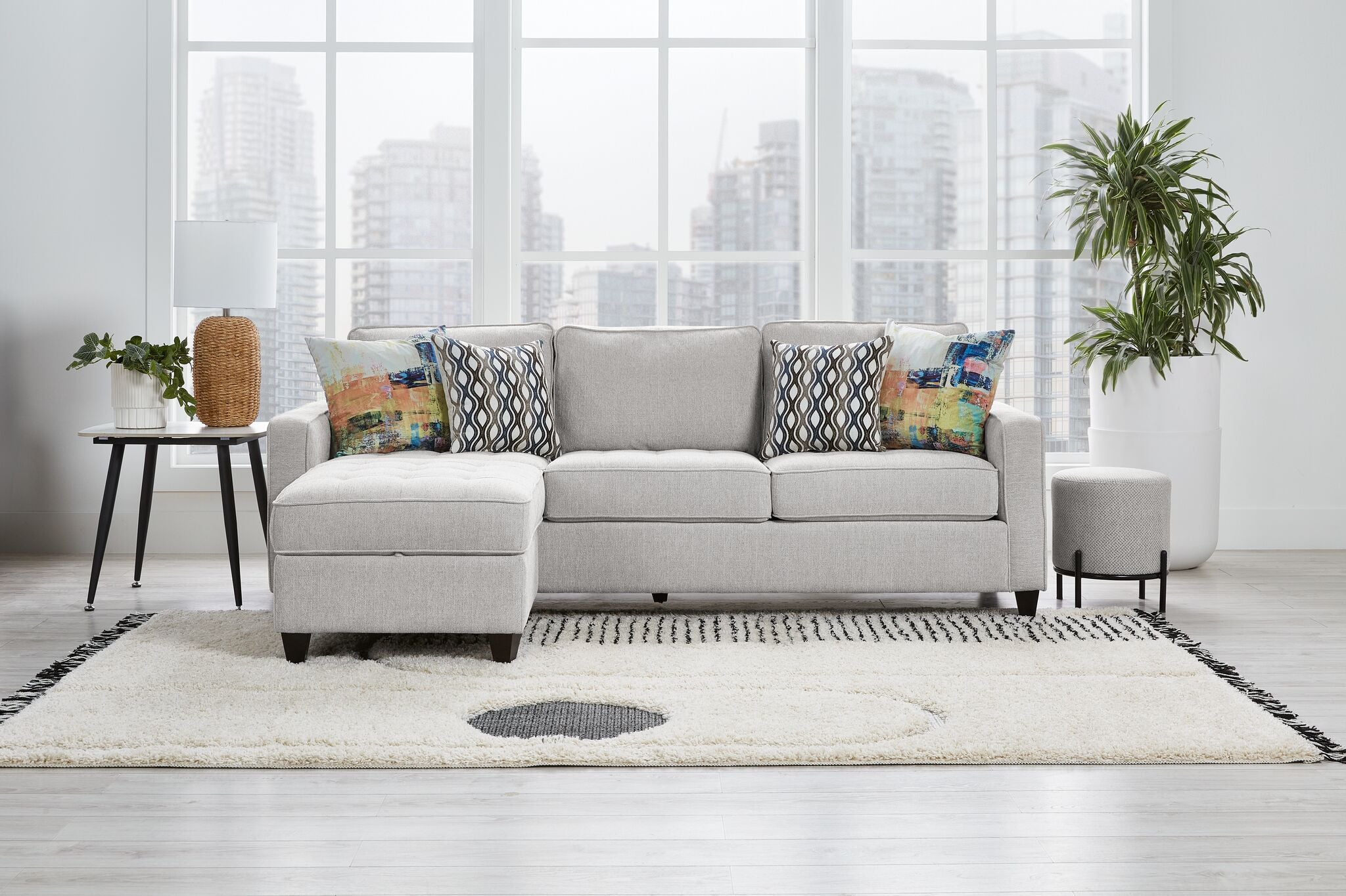 Flipp-it Sofa with Reversible Chaise/Ottoman - Platinum