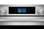 Close-up of Frigidaire Professional electric range touchscreen showing Quick Start, Air Fry, Stone-Baked Pizza and oven mode options