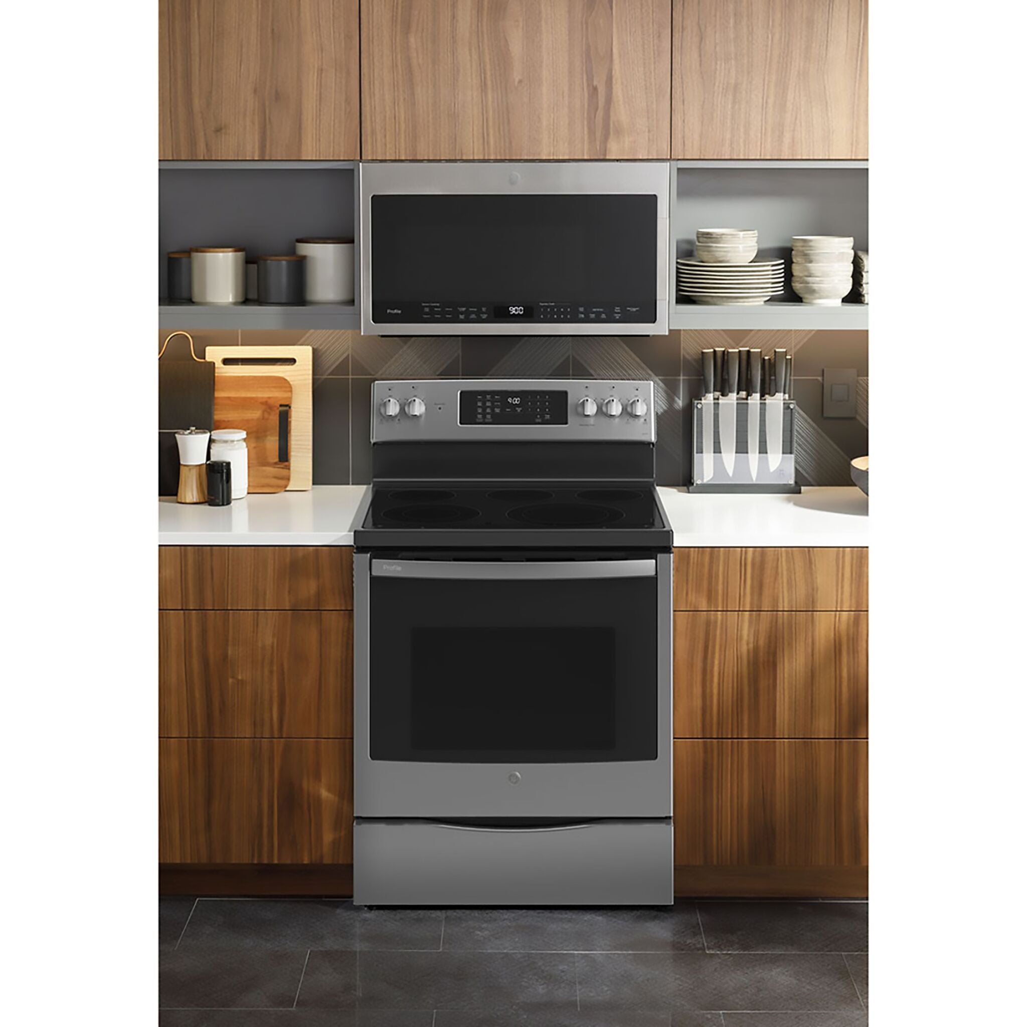 GE Profile Fingerprint Resistant Stainless Steel Freestanding Electric Range with True Convection & No-Preheat Air Fry (6.2 cu.ft.)- PCB900YVFS