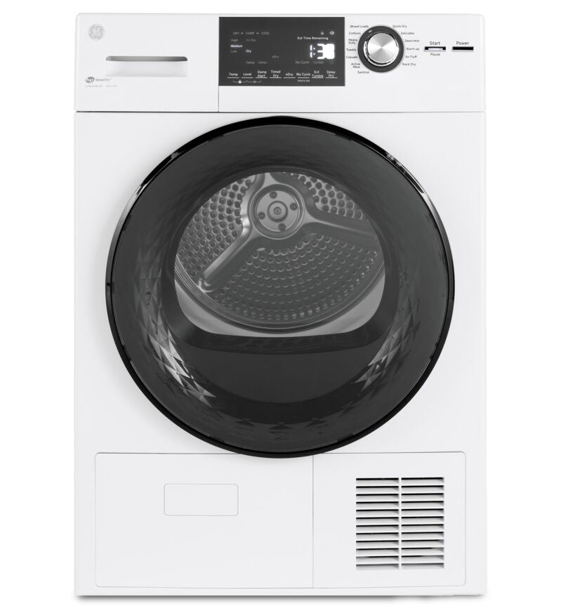 GE White Front Load Washer with Steam (2.8 IEC Cu.Ft.) & Ventless Condenser Electric Dryer (4.1 Cu.Ft.) - GFW148SSMWW/GFT14JSIMWW