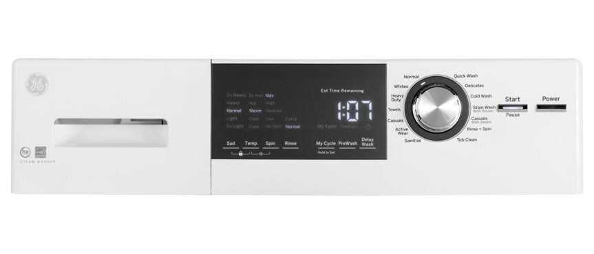 GE White Front Load Washer with Steam (2.8 IEC Cu.Ft.) & Ventless Condenser Electric Dryer (4.1 Cu.Ft.) - GFW148SSMWW/GFT14JSIMWW