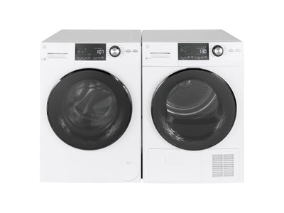 GE White Front Load Washer with Steam (2.8 IEC Cu.Ft.) & Ventless Condenser Electric Dryer (4.1 Cu.Ft.) - GFW148SSMWW/GFT14JSIMWW