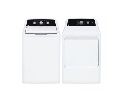 GE White Top Load Washer (4.4 Cu Ft.) & Electric Dryer with SaniFresh Cycle (6.2 cu.ft.) - GTW334BMRWS/GTX34EBMRWS