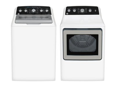 GE White Top Load Washer (4.9 Cu. Ft.) & Electric Dryer with SaniFresh Cycle (7.2 cu.ft.) - GTW491BMRWS/GTD49EBMRWS