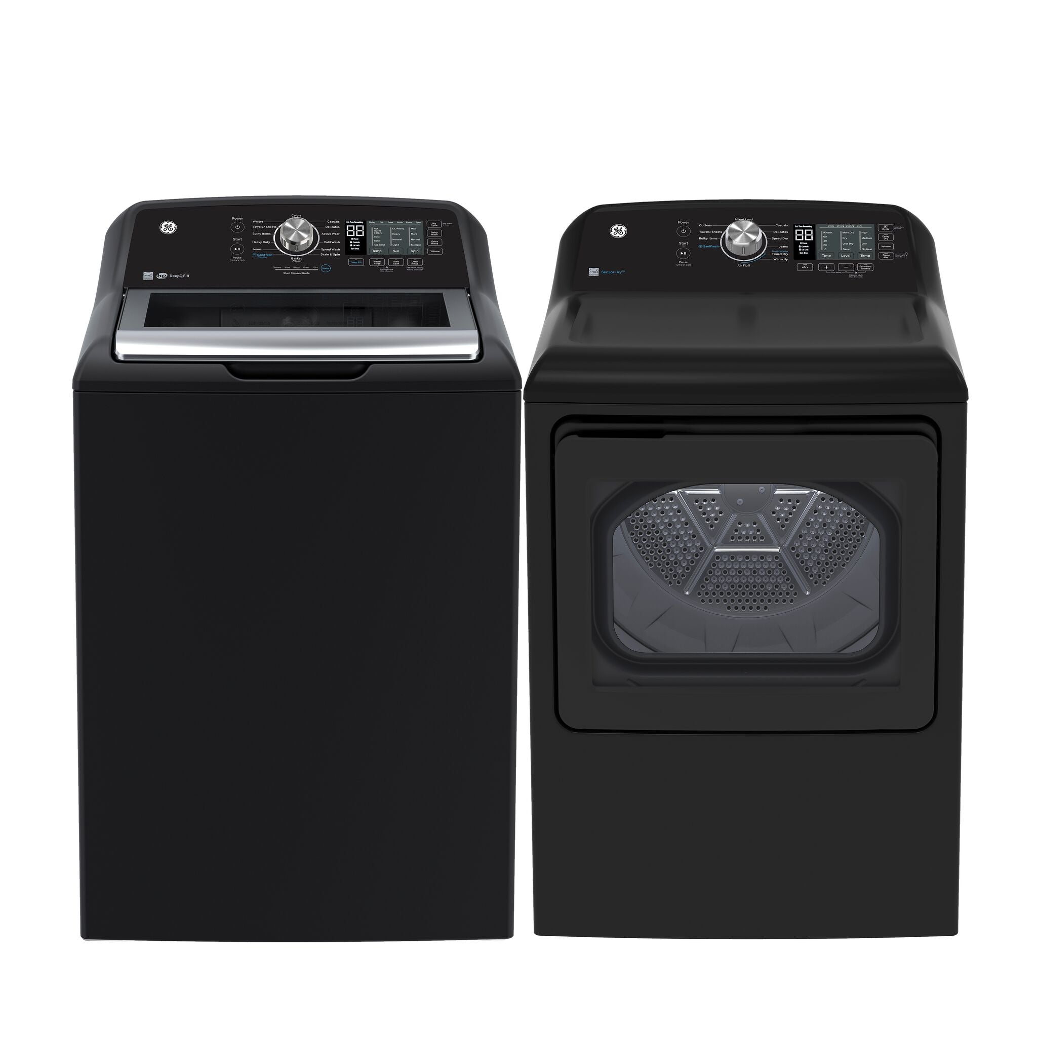 GE Diamond Grey Top Load Washer ( 5.3 Cu. Ft.) & Electric Dryer with SaniFresh Cycle (7.2 cu.ft.) - GTW681BMRDG/GTD49EBMRDG