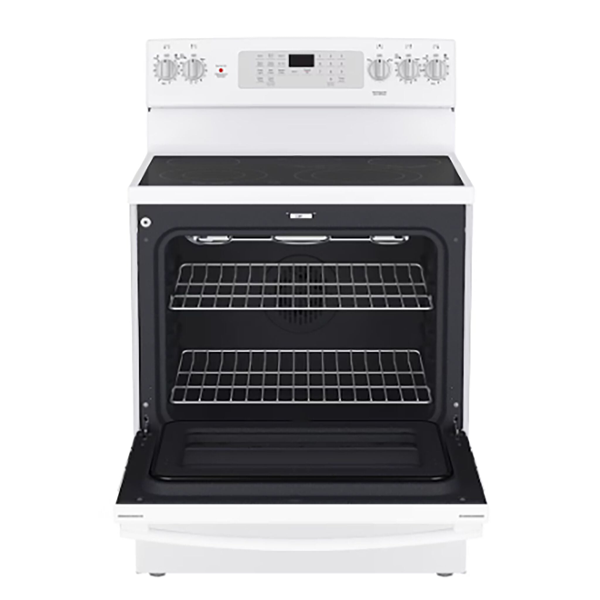 GE White Freestanding Electric Convection Range with No-Preheat Air Fry (5.0 Cu. Ft.) - JCB840DVWW