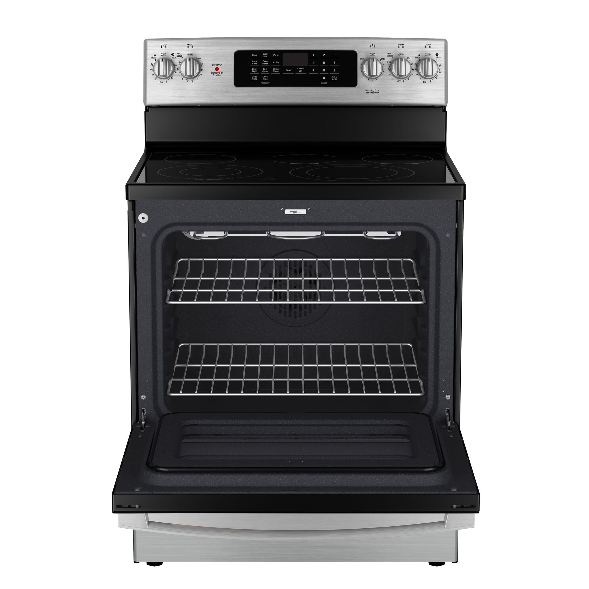 GE Stainless Steel Free-Standing Electric Convection Range with No-Preheat Air Fry (5.0 cu.ft) - JCB840STSS