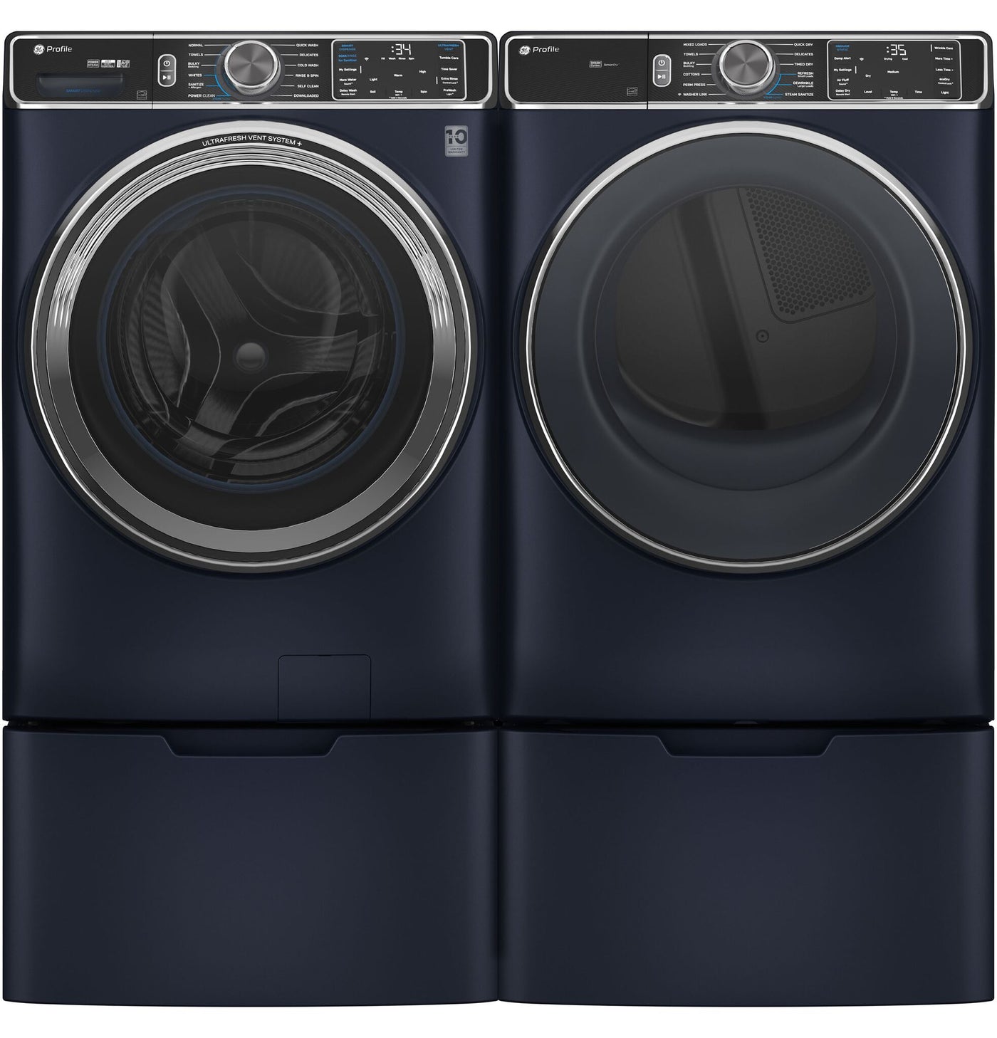 GE Profile Blue Sapphire Smart Steam Front Load Washer (6.1 Cu.Ft.) & Electric Dryer (7.8 Cu.Ft.) - PFW870SPVRS/PFD87ESPVRS