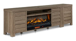 Great Falls 2-Piece Fireplace Entertainment Unit - Grey with electric fireplace, open shelf and slatted cabinet doors