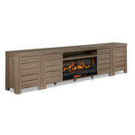 Great Falls 3-Piece Fireplace Entertainment Unit - Grey angled view with electric fireplace and four cabinet doors