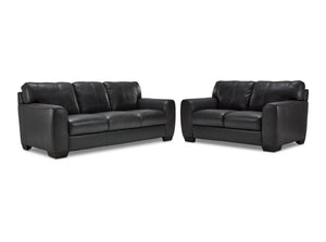 Halden Leather Sofa and Loveseat Set - Carbon Grey