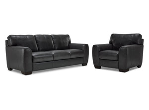 Halden Leather Sofa and Chair Set - Carbon Grey