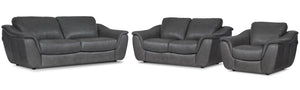 Harris Leather Sofa, Loveseat and Chair Set - Grey