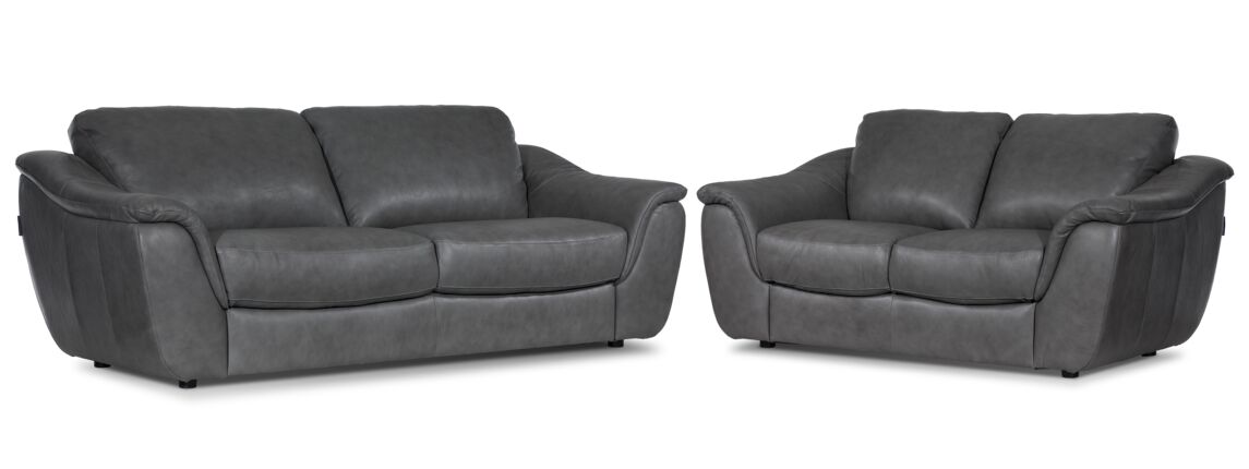 Harris Leather Sofa and Loveseat Set - Grey