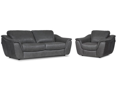 Harris Leather Sofa and Chair Set - Grey