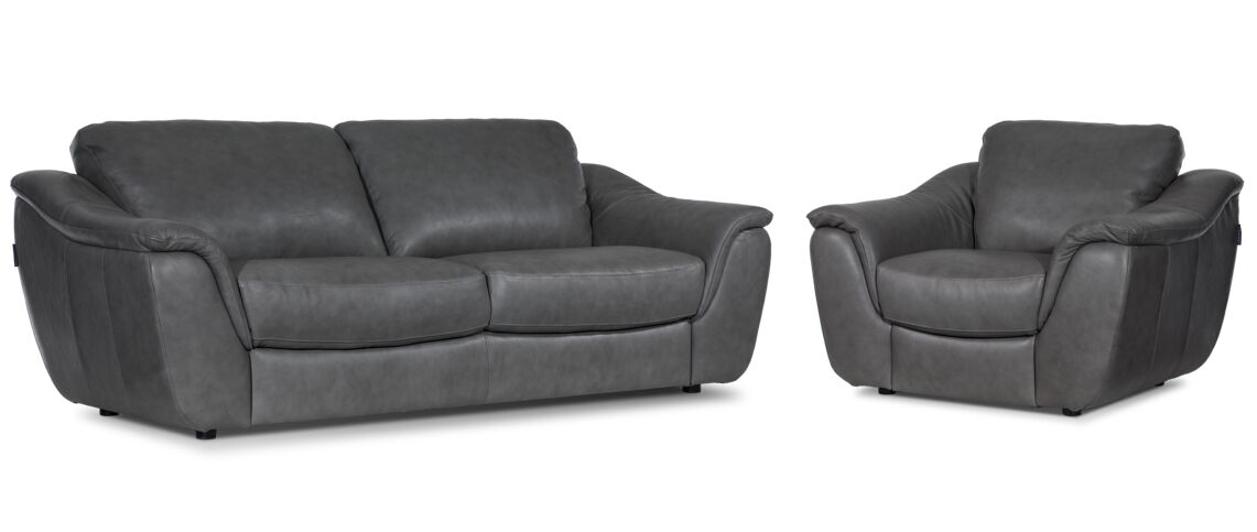 Harris Leather Sofa and Chair Set - Grey