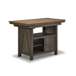 Harvest Ridge Counter Height Table - Grey, Sandstone with open shelving, cabinet storage and two-tone wood finish