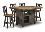 Harvest Ridge 5-Piece Counter Height Dining Set - Grey, Sandstone, angled view with table and four swivel chairs