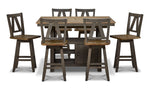 Harvest Ridge 7-Piece Counter Height Dining Set - Grey, Sandstone, front view with table and six swivel chairs