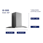 Hauslane Stainless Steel 30" 1000 CFM Ceiling Mount Range Hood - IS-200SS-30