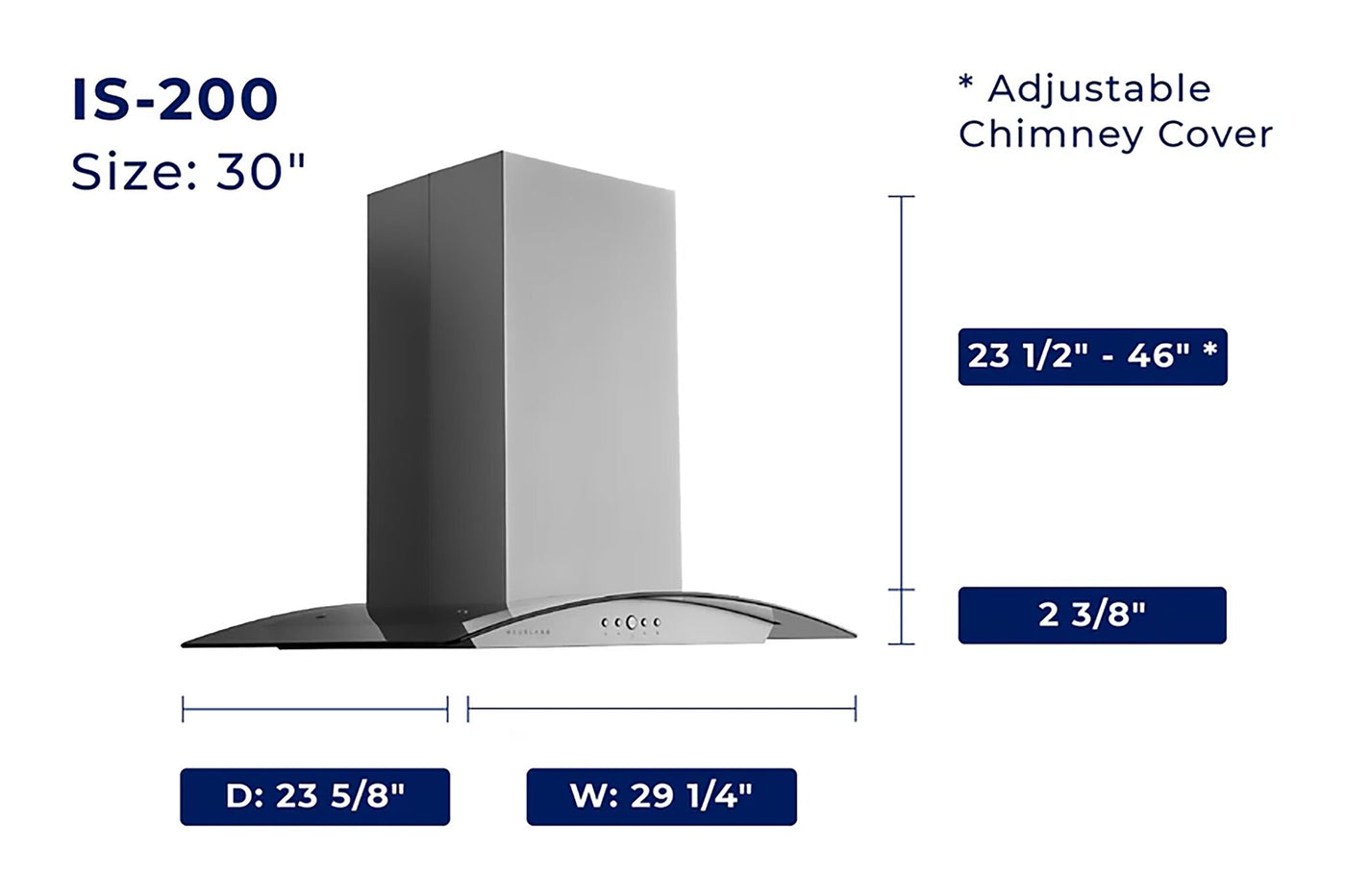 Hauslane Stainless Steel 30" 1000 CFM Ceiling Mount Range Hood - IS-200SS-30