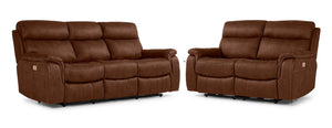 Haven Dual Power Reclining Sofa and Loveseat Set - Mocha