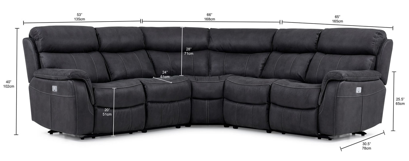 Haven 5-Piece Dual Power Reclining Sectional - Grey