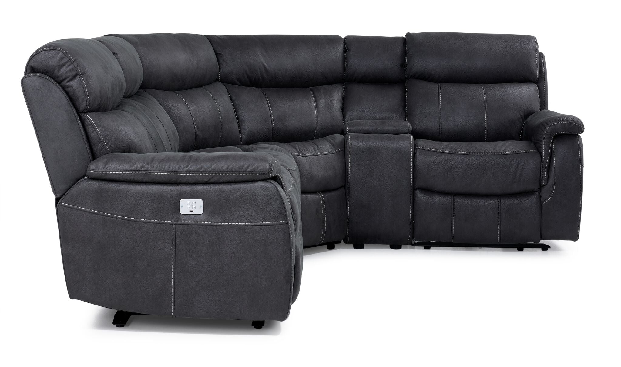 Haven 5 Piece Dual Power Reclining Sectional with Console Grey Leon s